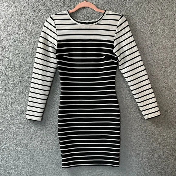 sachin and babi light blue dress H & M Bodycon Dress Women’s Size XS Black and White StripedLong Sleeved Midi
